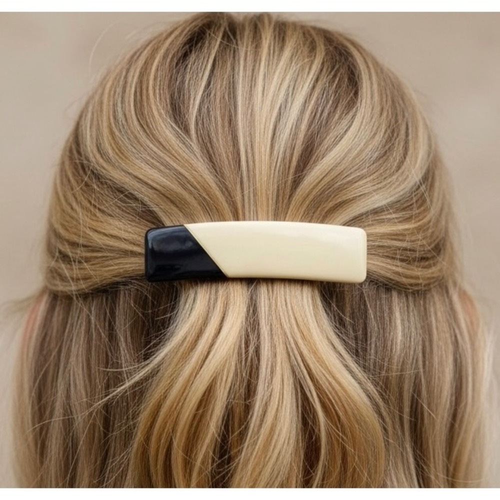 Vintage Hair Clip Black Gold Ivory Colorblock Minimalist Quiet Luxury Barrette